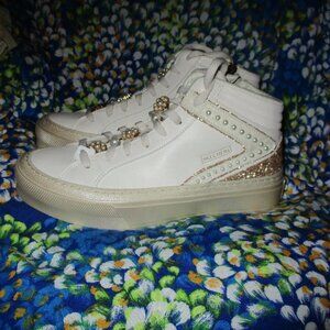 Skechers White Hi-Top Sneakers Pearls Glitter Wedding